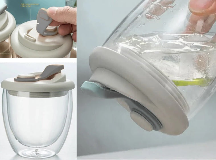 Double Wall Glass Cup with Leak Proof Cover 250 ml