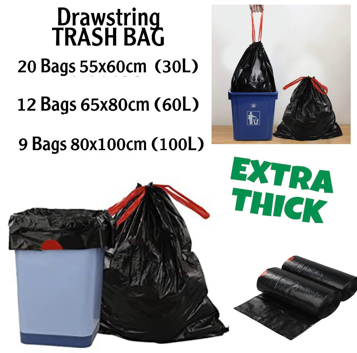 Drawstring Trash Bags (Thick)