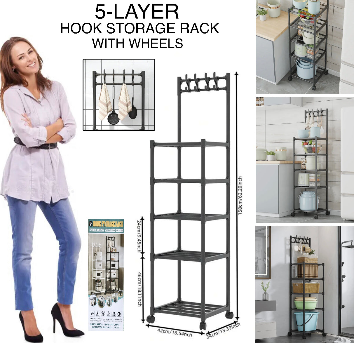 5-Layer Hook Rack (White)