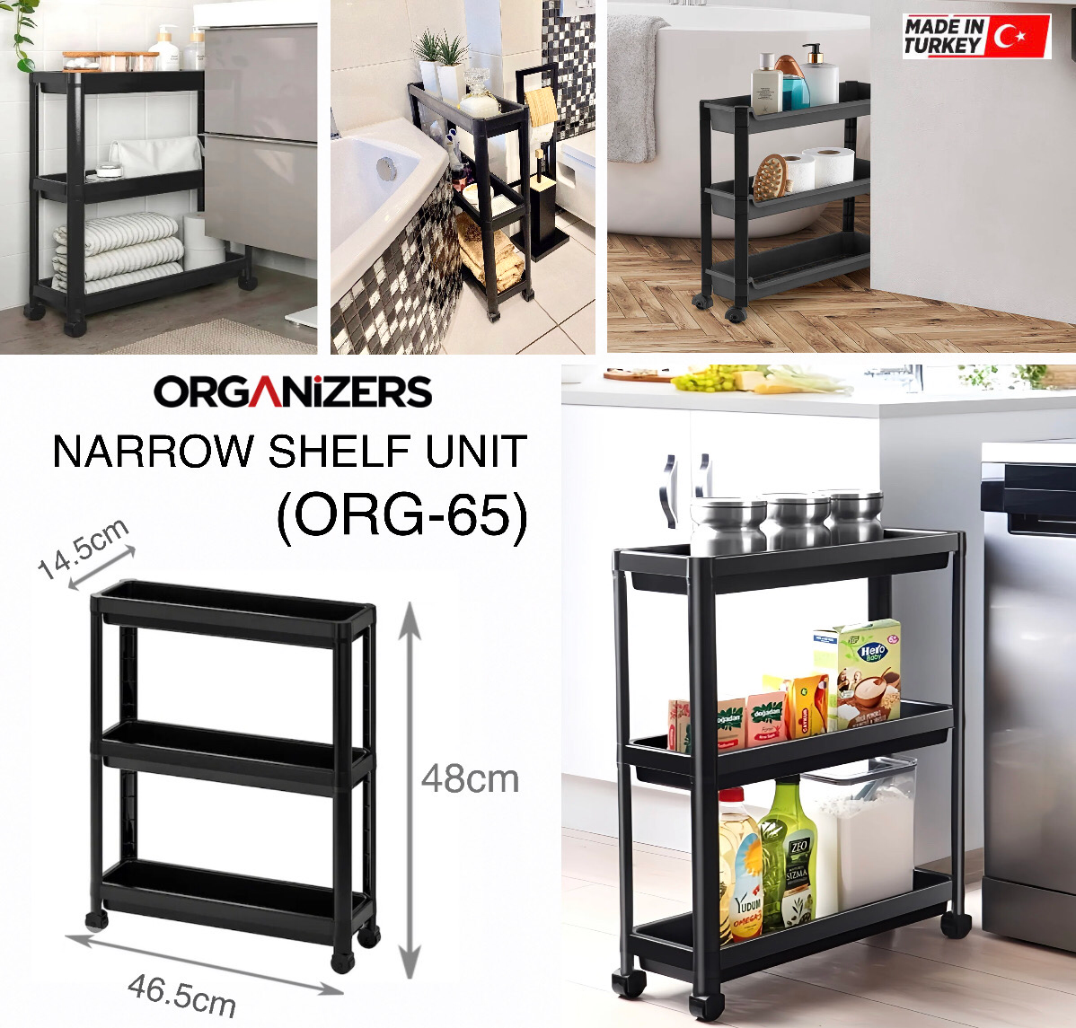 3-Tier Narrow Shelf Unit (ORG-65)