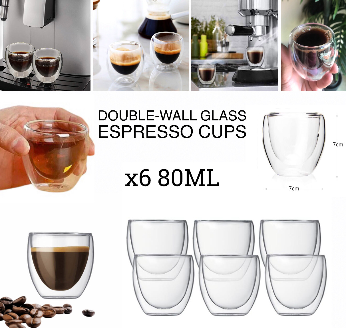 Double Wall Glass Cup 80ml X6