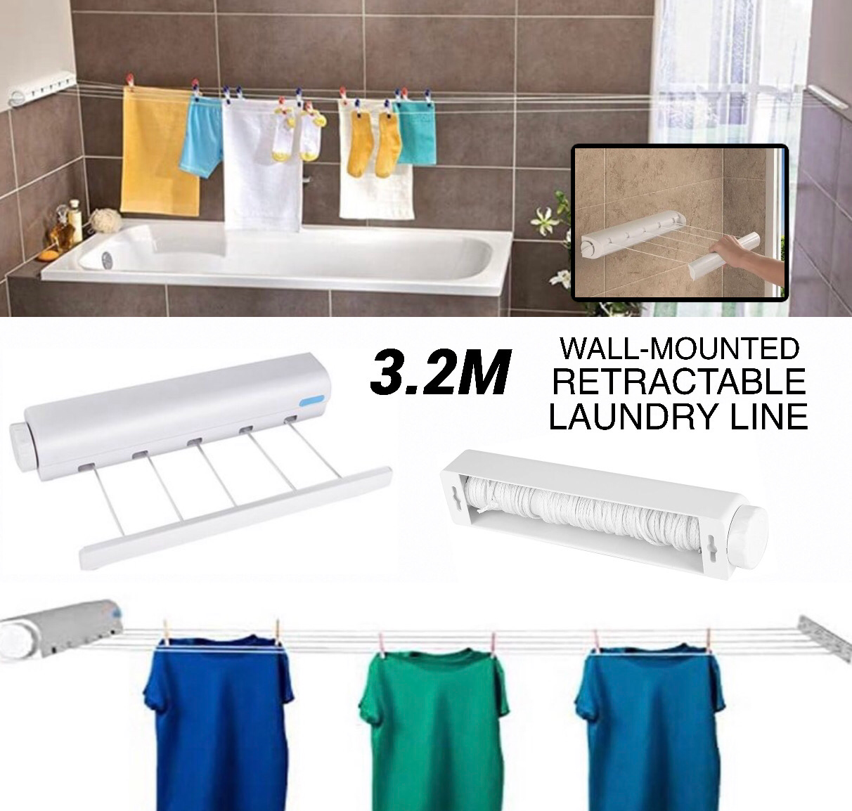 Retractable Clothesline 3.2m
