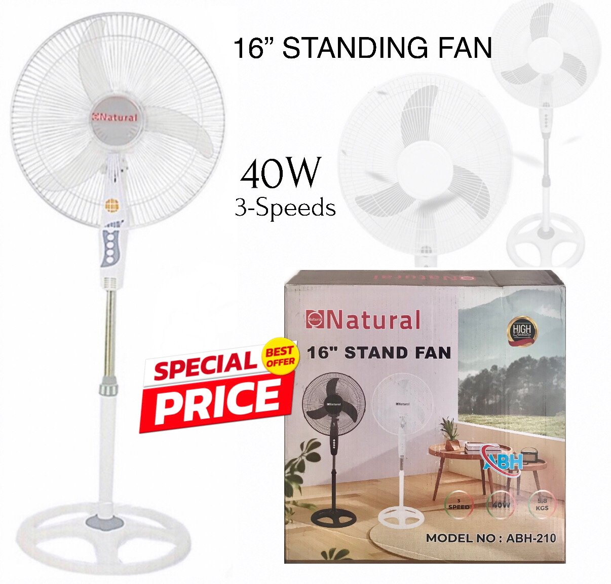 16" Stand Fan (ABH-210)- Black