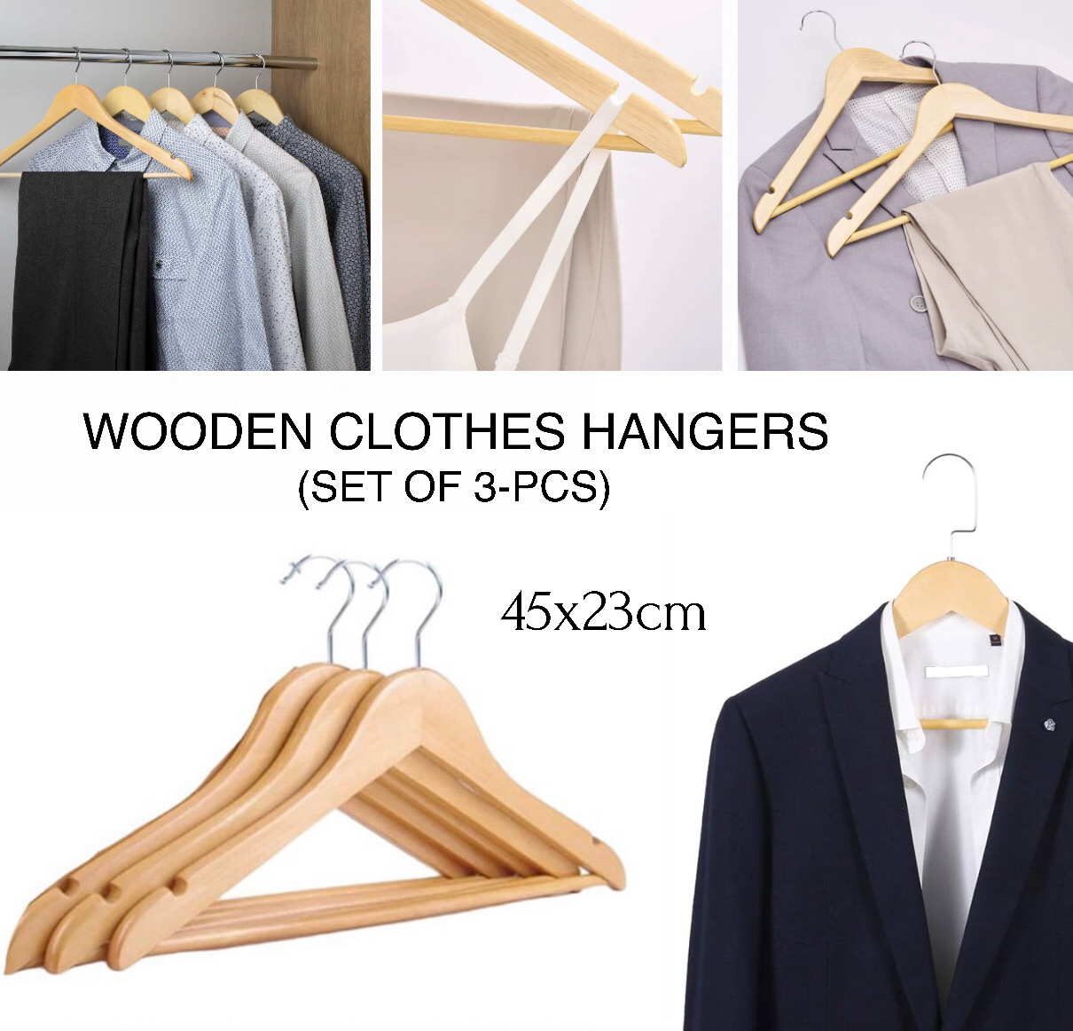3-Pcs Wooden Hangers