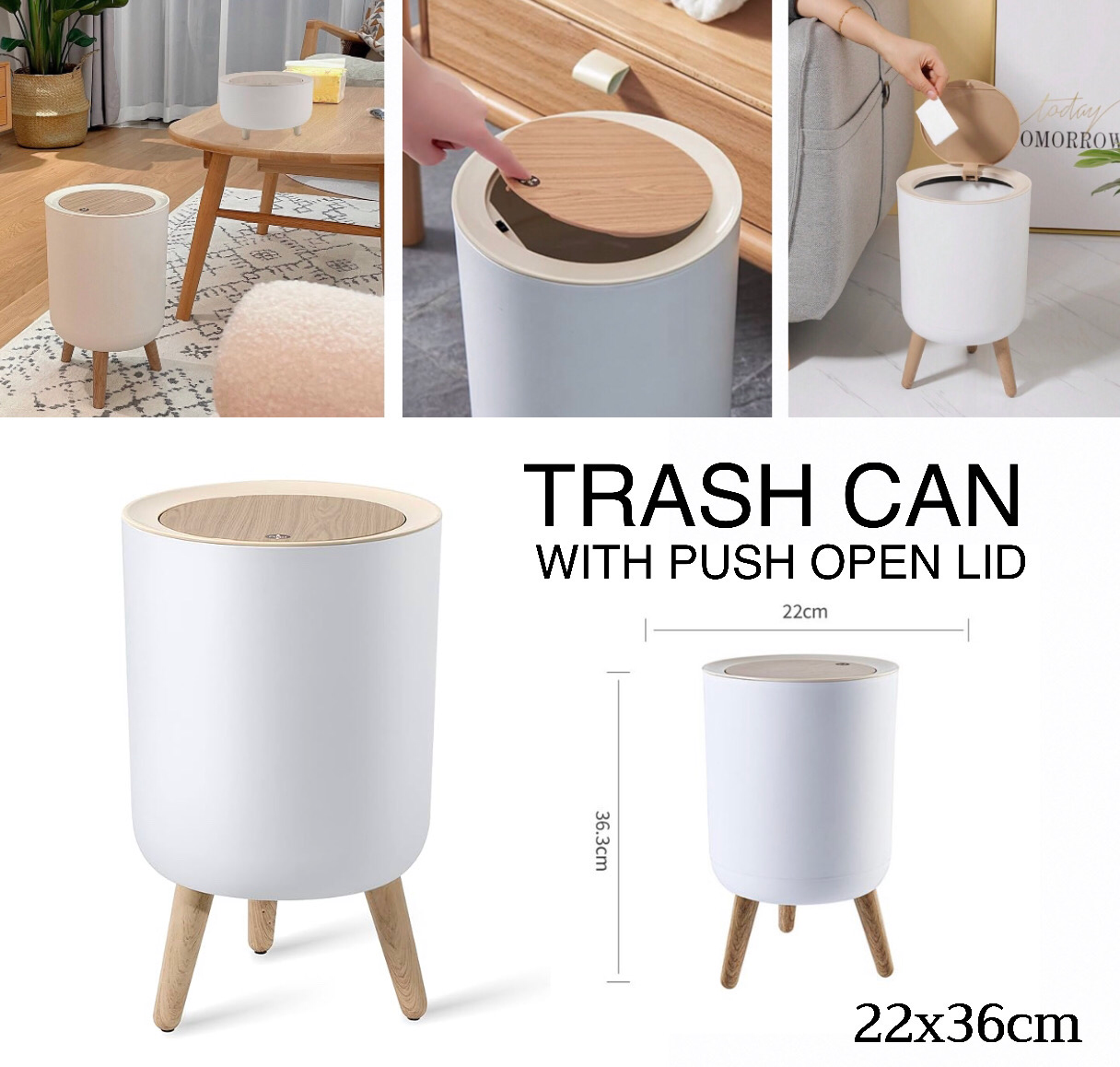 Push Up Lid Trashbin (Round)