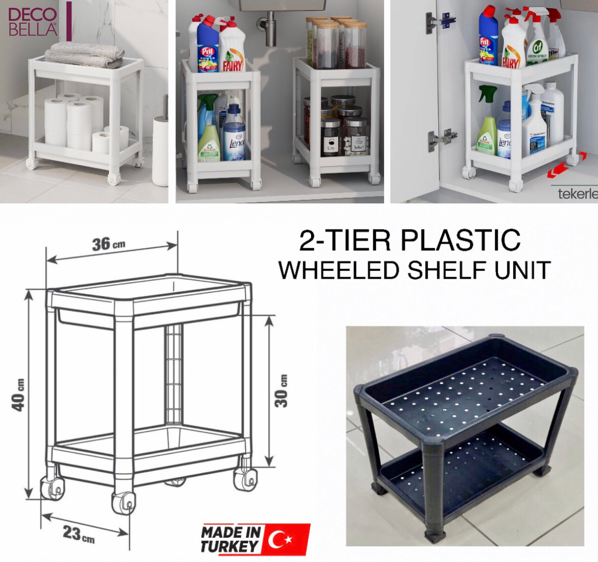 2-Tier Wheeled Shelf
