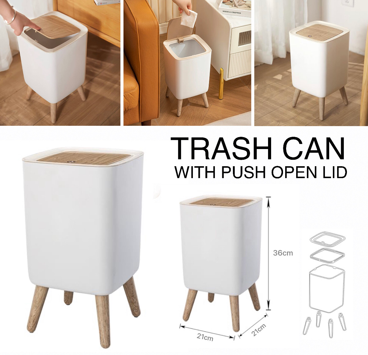Push Up Lid Trashbin (Square)