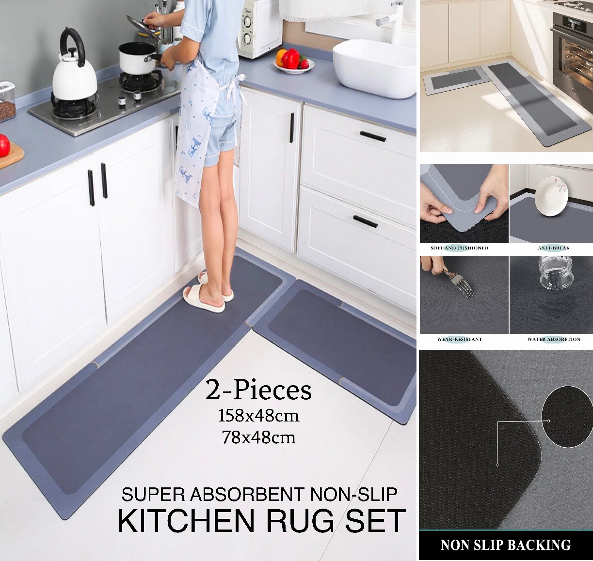 2-Pcs Kitchen Rugs
