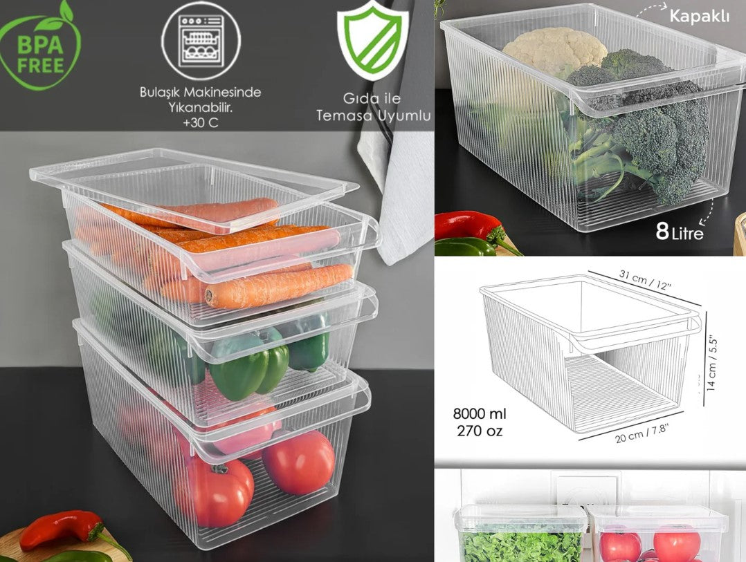 8 L Plastic Refrigirator Organizer Witا Lid