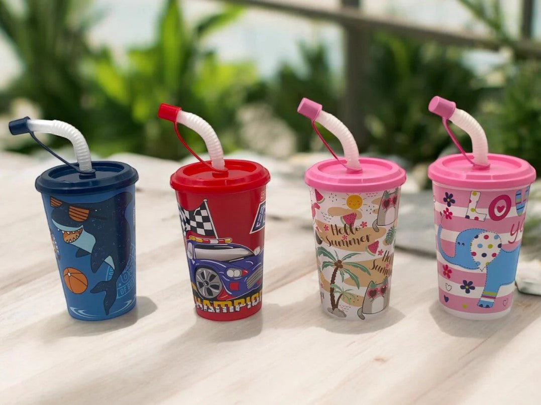 Children Plastic Cup with accordion Straw