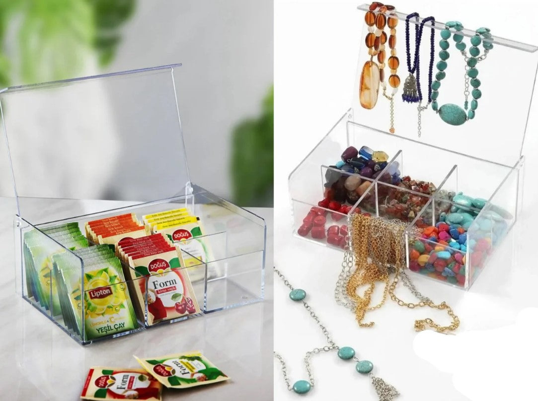 6 Compartment Acrylic Tea Box & Multipurpose Organizer