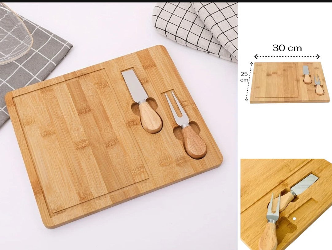 Bamboo Cheese Board with knife and fork