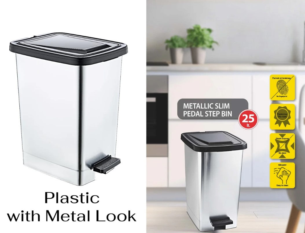 Slim Metallic Color Plastic Pedal Dustbin 25 L