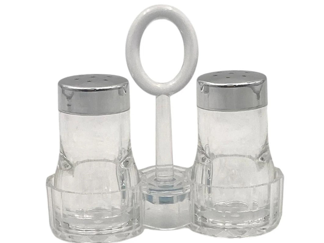 Acrylic salt&pepper shaker Set on Stand Chrome Cover