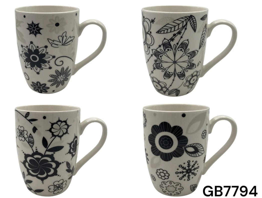Porcelain Mug with Black and Silver Designs