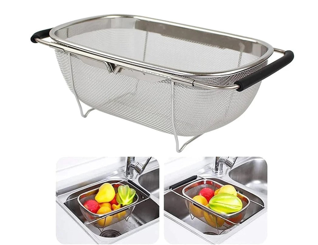 Oval Stainless Steel Mesh Colander w Flex Handles 34 cm