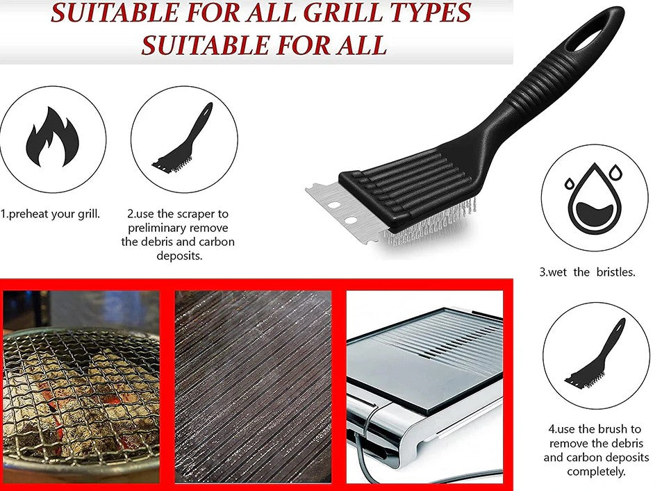 Grill Steel Brush and Scraper with Plastic Handle