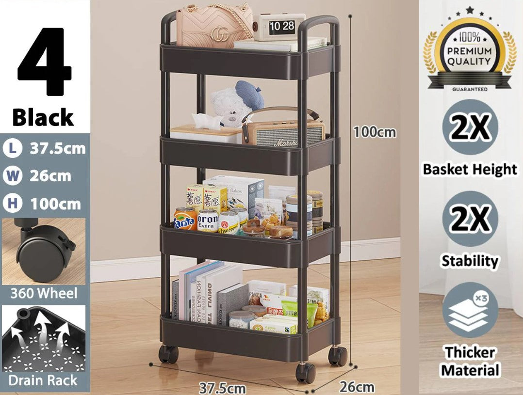 Plastic Rectangular Rack Trolley 4 Tiers