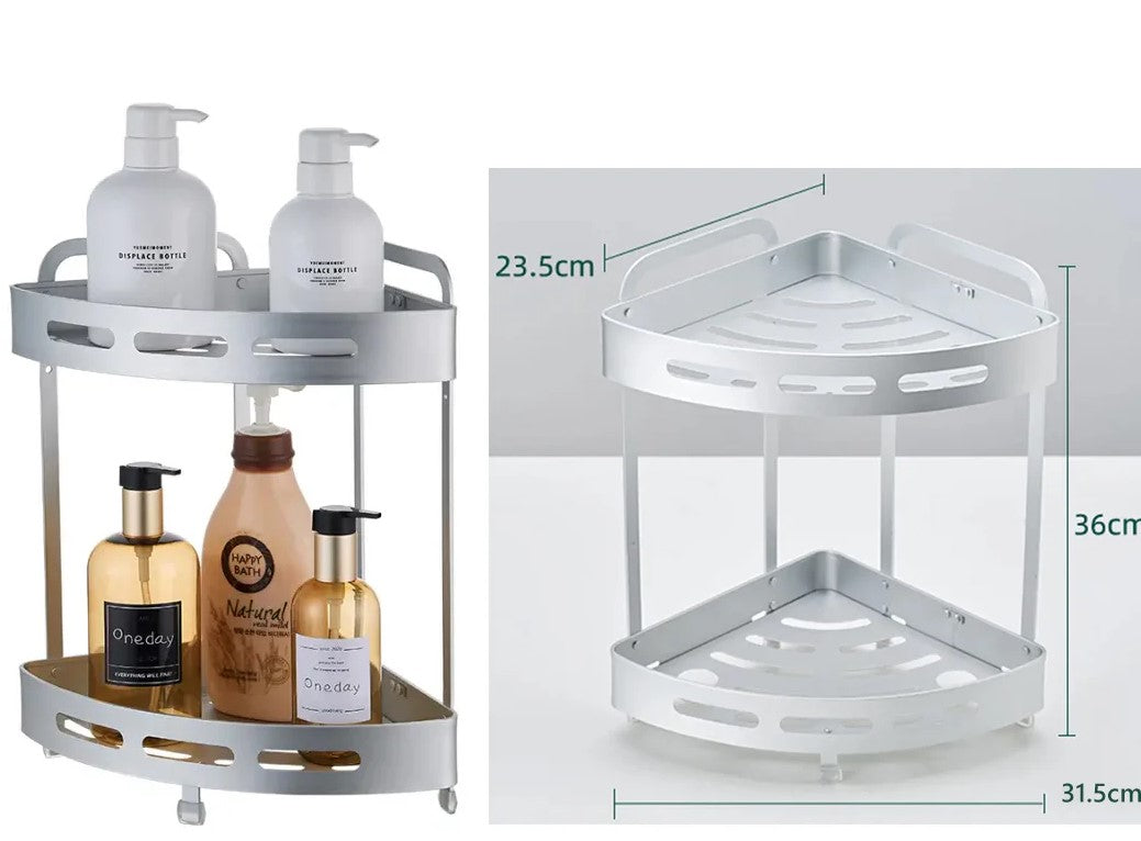 2 Tiers Aluminum Corner Shower Bathroom Shelve
