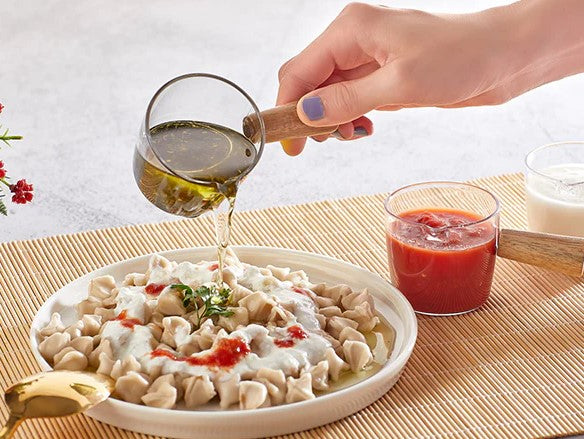 Set of 2 Mini Acrylic Sauce Bowls with Wooden Handle