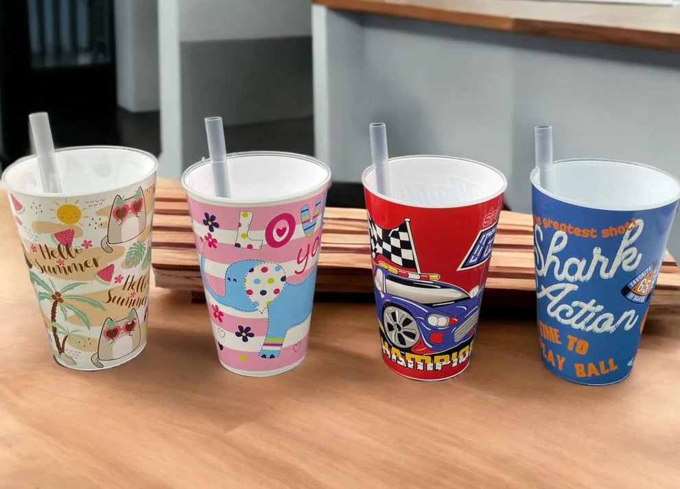Children Plastic Cup with Straw 400ml Food Grade VC-730