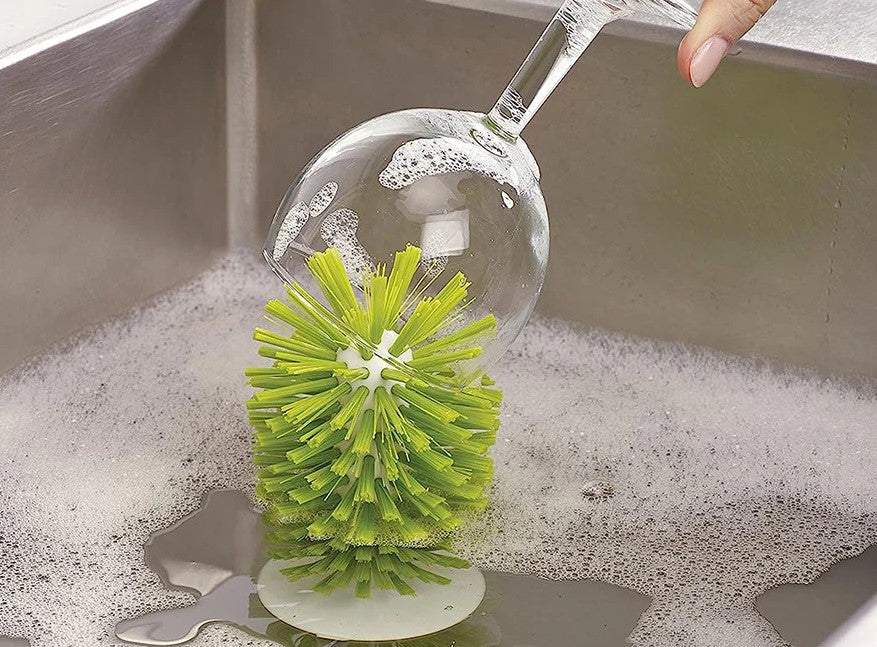 Glass Washer with Large Bristle Brush and Suction Cup