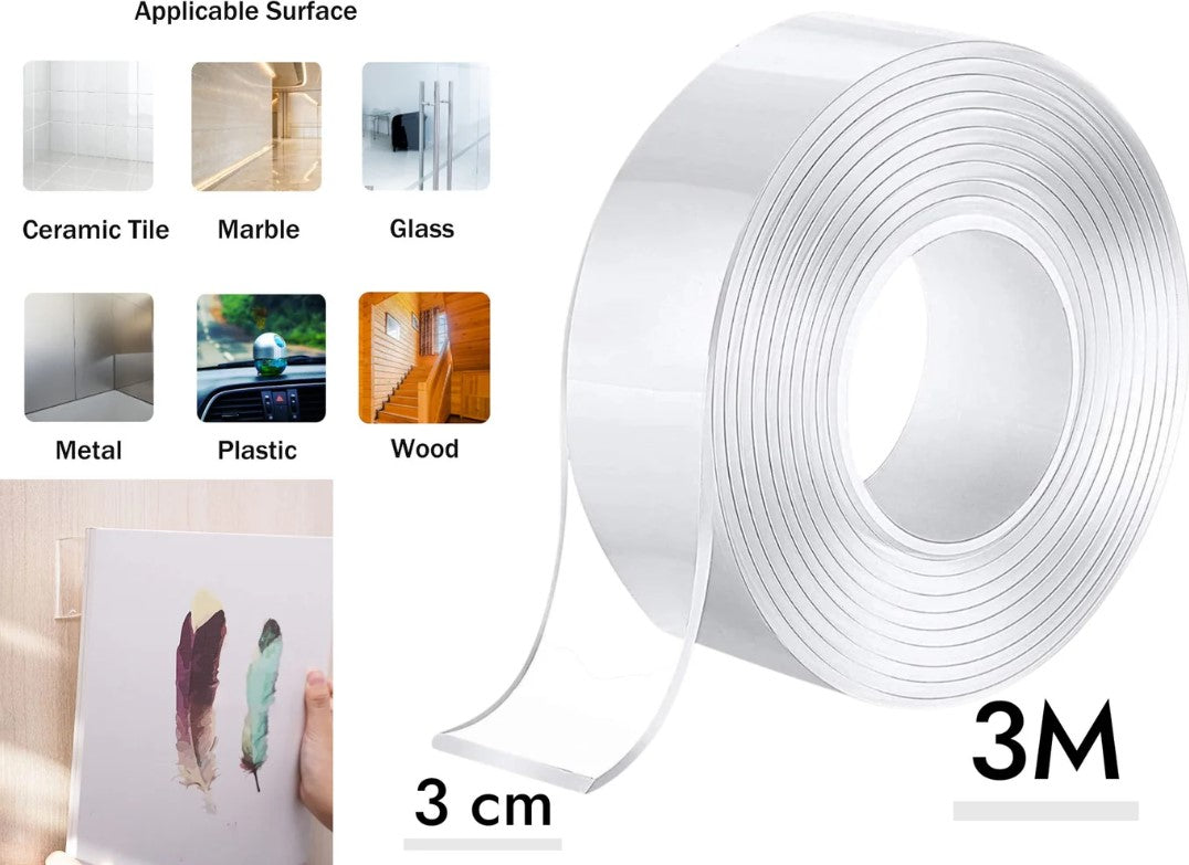3 cm Wide Dual-Sided Nano Adhesive Transparent Tape 3 M