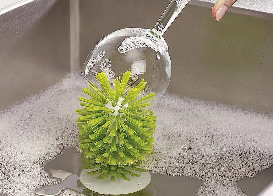 Glass Washer with Large Bristle Brush and Suction Cup