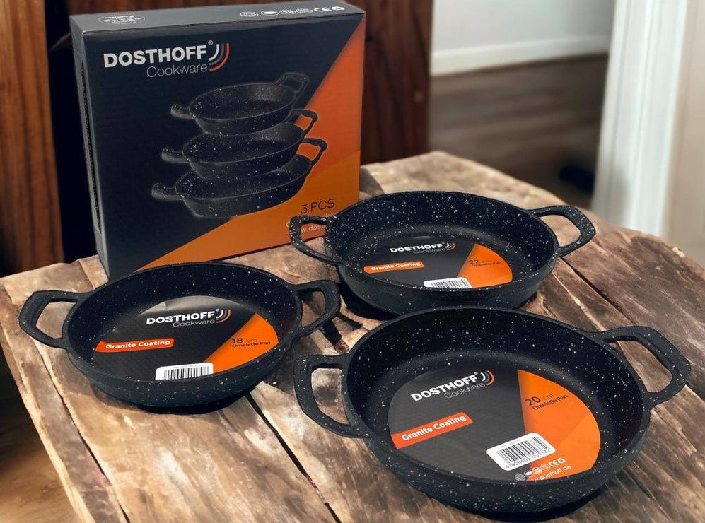 DOSTHOFF CAST ALUMINIUM GRANITE COATED EGG PAN SET OF 3