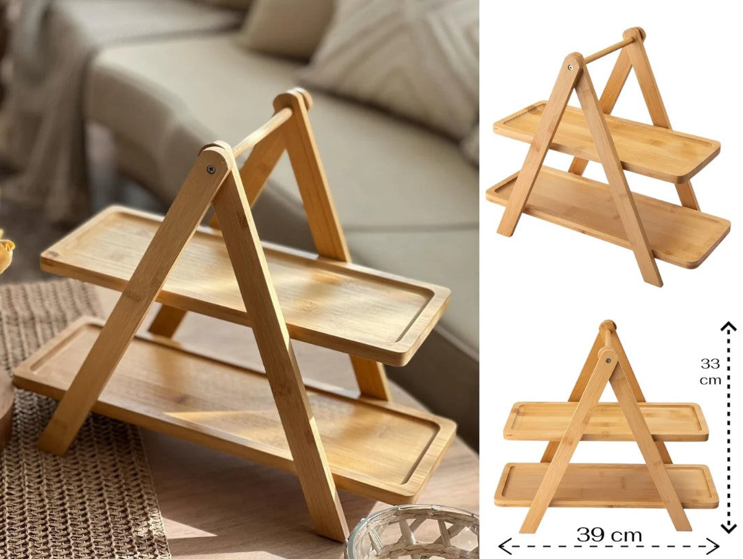 Bamboo stand with 2 presentation trays