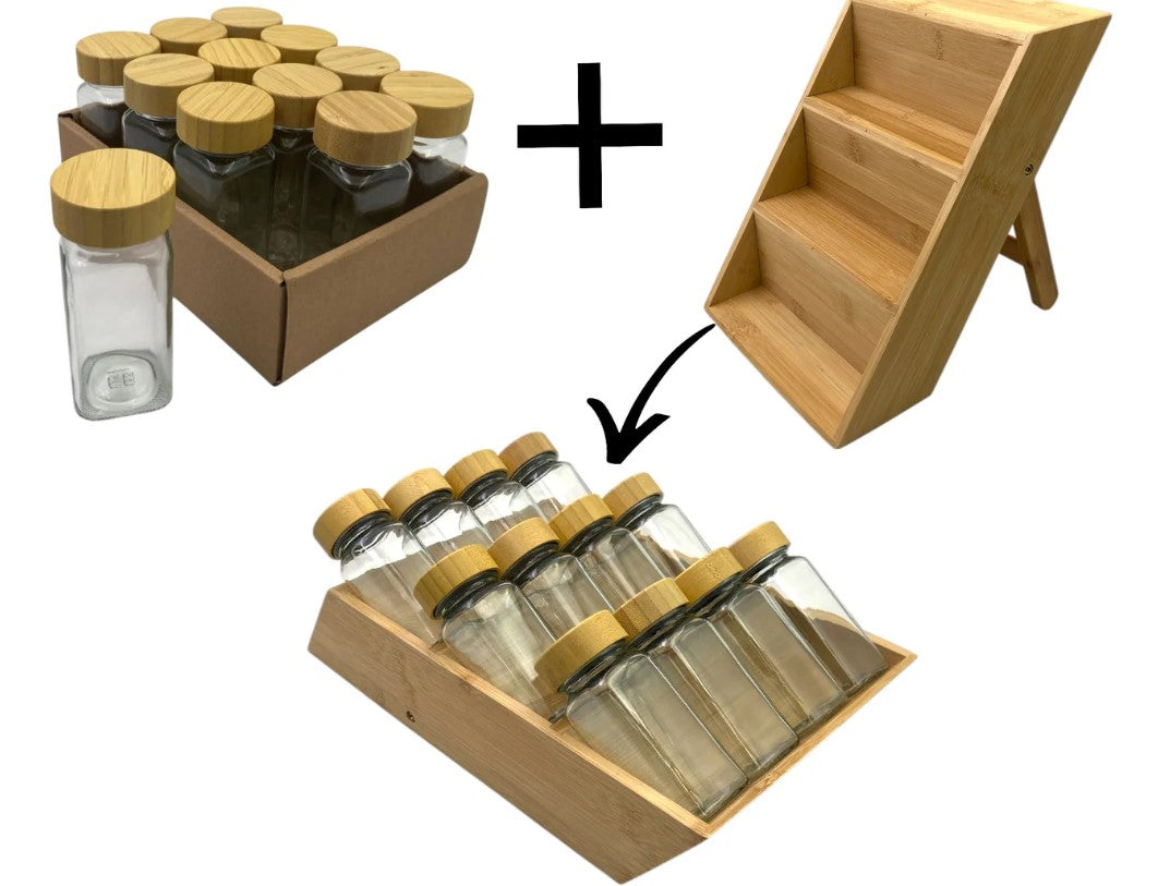 12 Pieces Spice Set with Bamboo Cover and 2 in 1 Stand