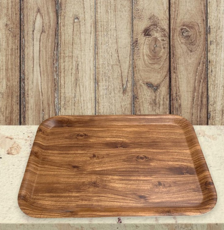 Wooden Design Rectangular Melamine Tray; 17"
