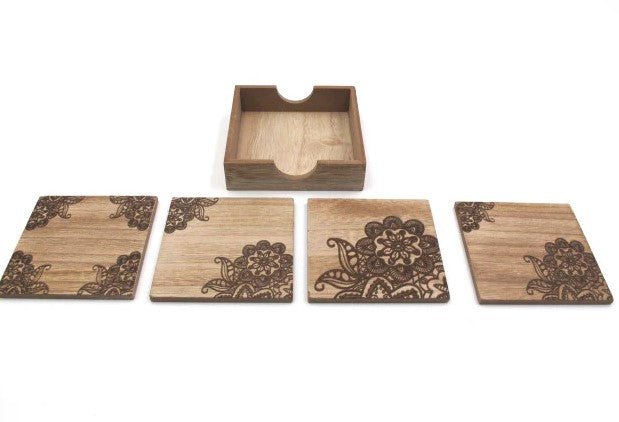 Coaster Set "Flower Engrave"