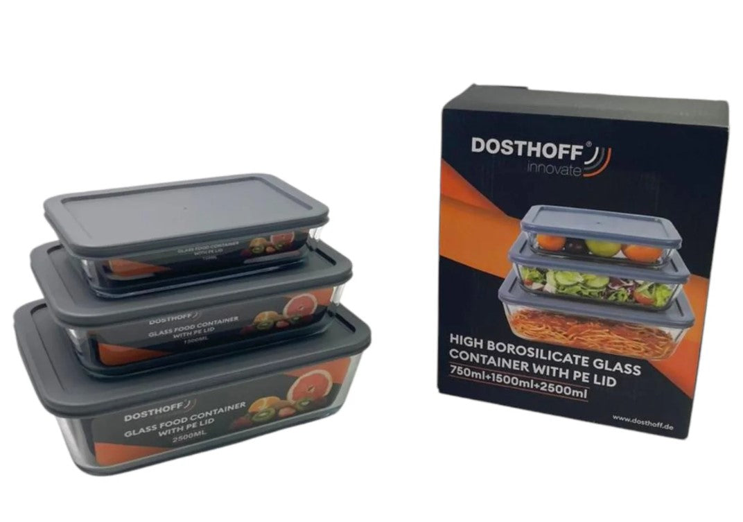 Dosthoff Set of 3 Glass Food Containers with Flexible Li