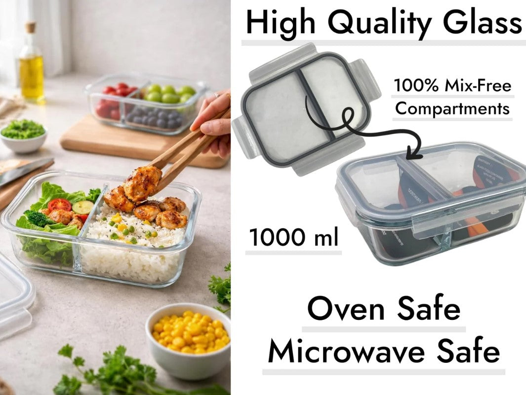 Dosthoff Leak Proof Divided Glass Food Container 1000 ml