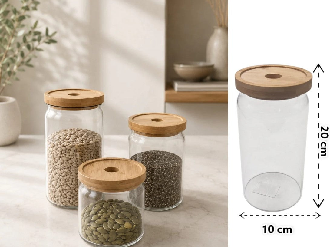 Borosilicate Glass Round Jar Modern Bamboo Cover 1200ml