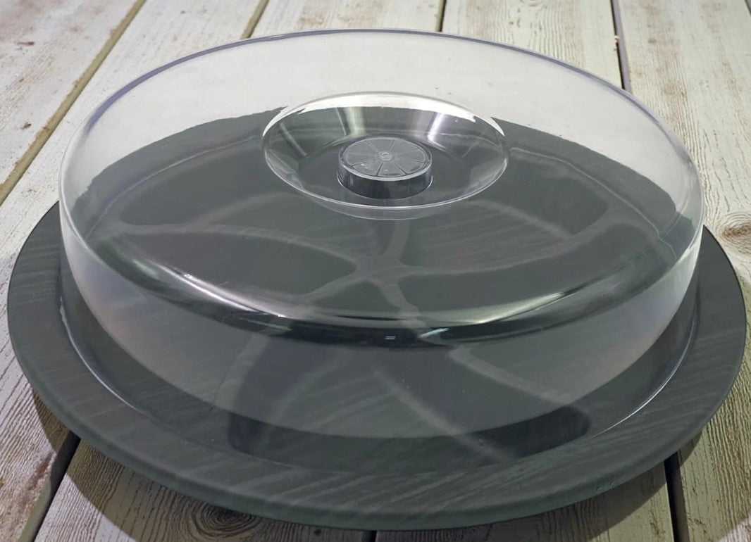 Black Wood Colored Round Divided Dish with Cover