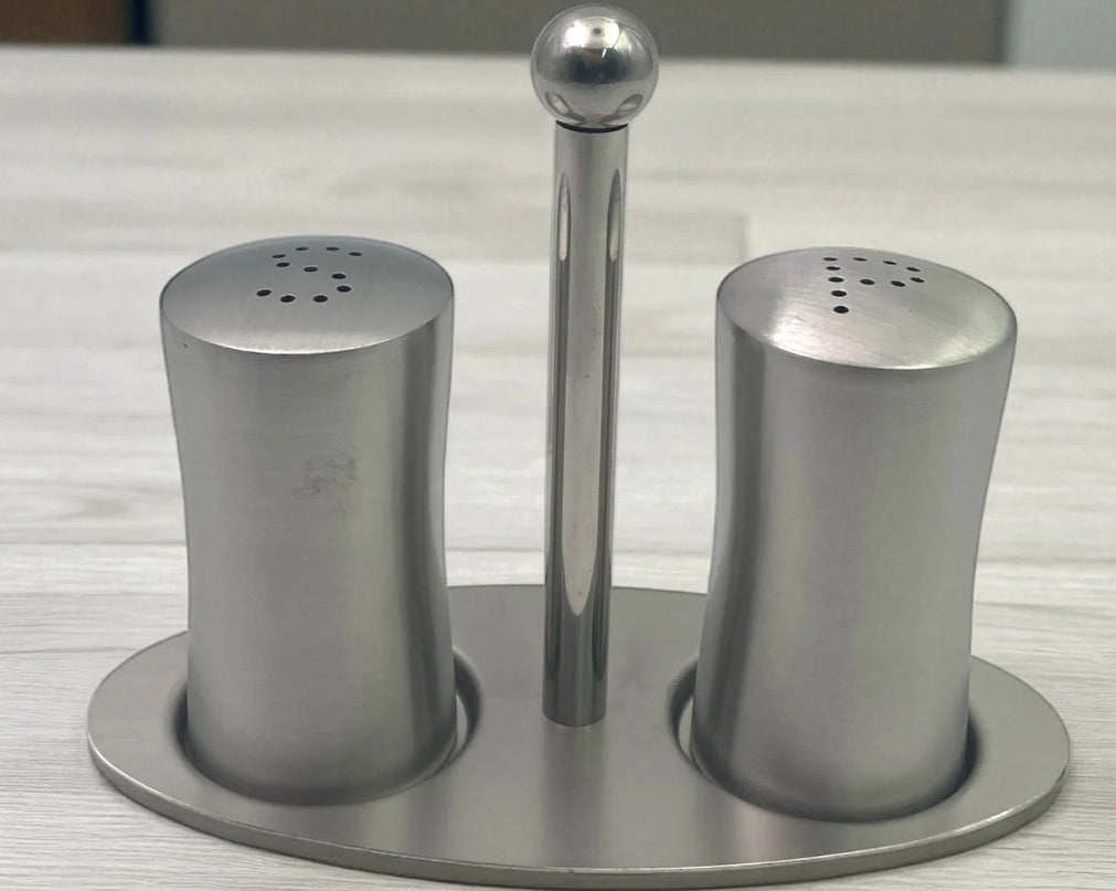 Stainless Steel Salt and Pepper Set on Stand