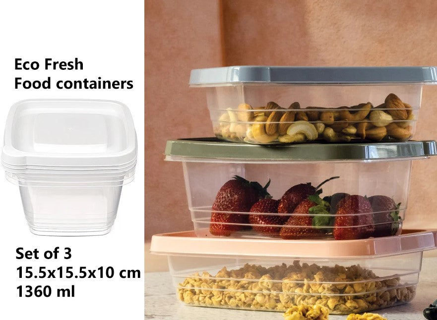 Set of 3 Eco Fresh Square Food Container 1360 ml