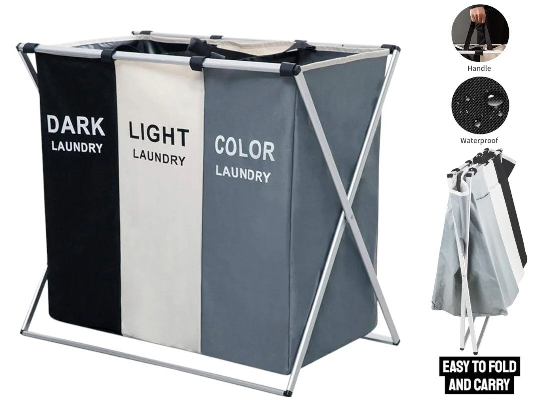 3 Section Laundry Hamper/Sorter Printed Dark Light Color