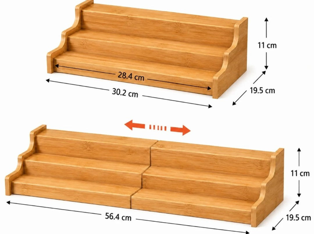Bamboo Extendable Countertop Step Spice Rack Organizer
