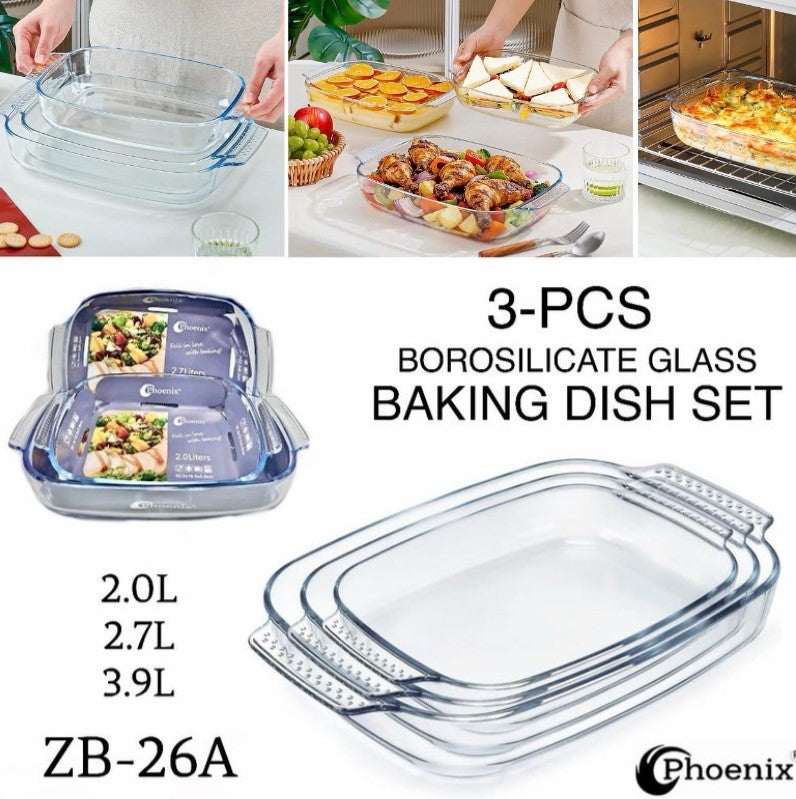 3-Pcs Rect. Glass Dishes (ZB-26A)