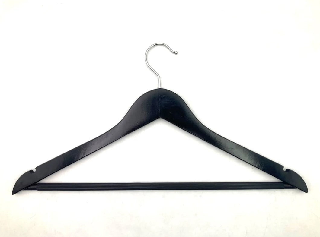 Black Wooden Hanger with Anti Slip Tube