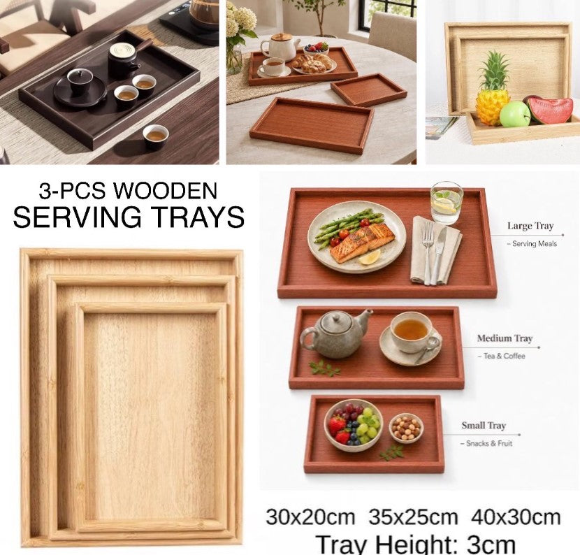 3-Pcs Wooden Trays