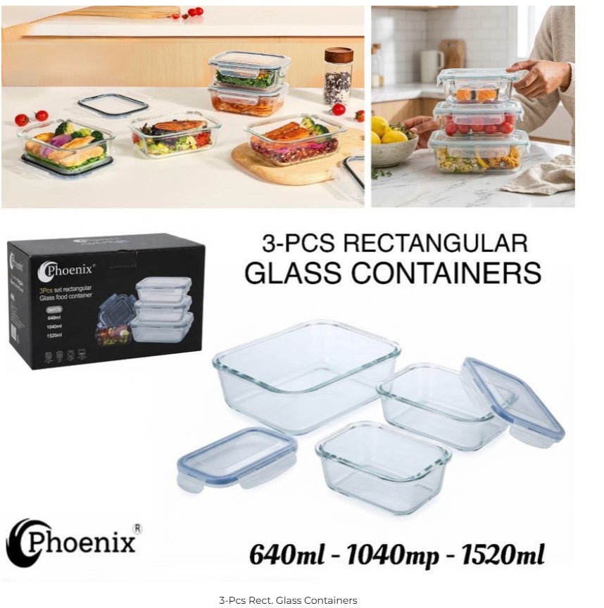 3-Pcs Rect. Glass Containers