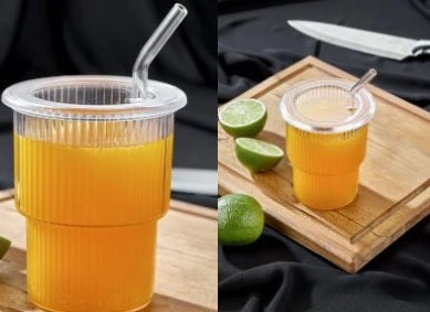 Plastic Cup with Cover and Glass Straw "Origami"