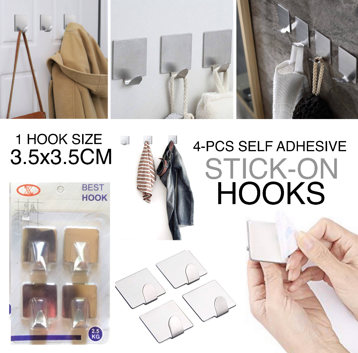 4-Pcs Stick-On Hooks