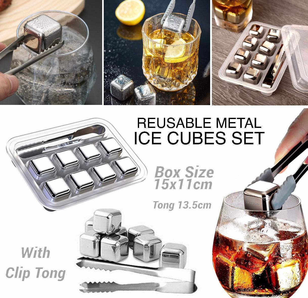 8-Pcs Metal Ice Cubes