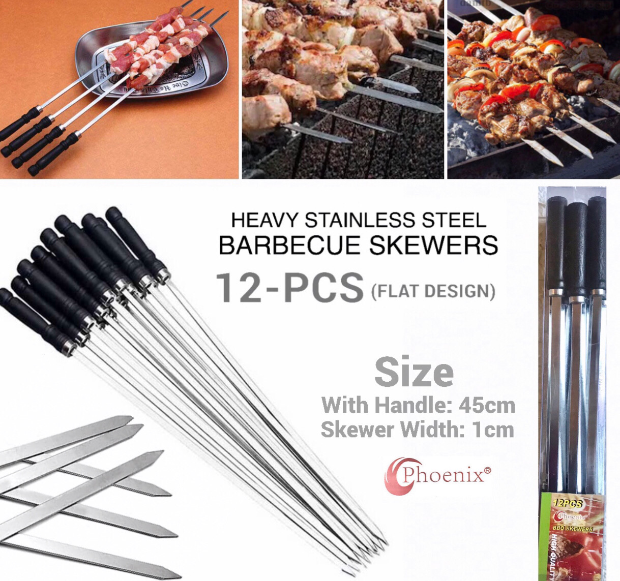 12-Pcs Flat Skewers (Black Handle)