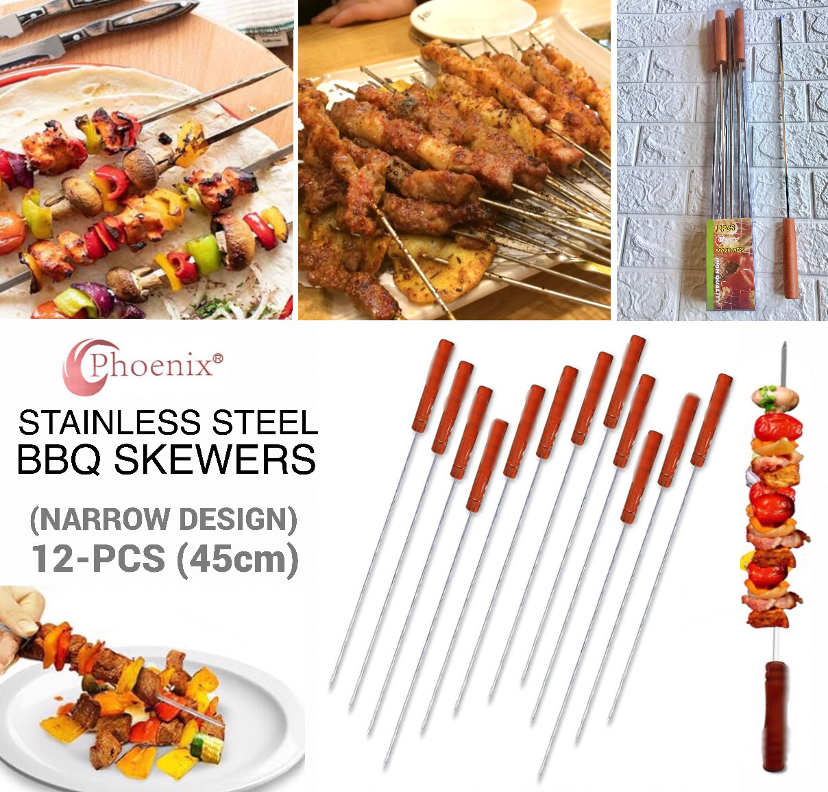 12-Pcs BBQ Skewers (Wooden Handle)